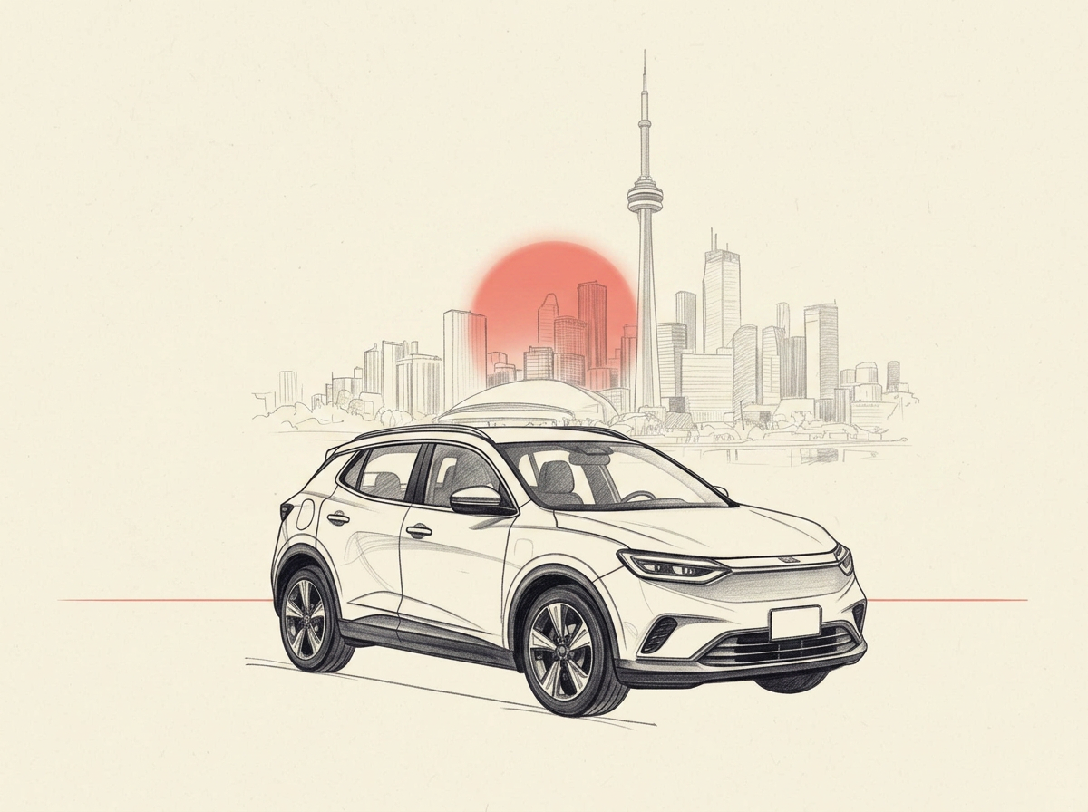 A car at dusk on a Canadian street
